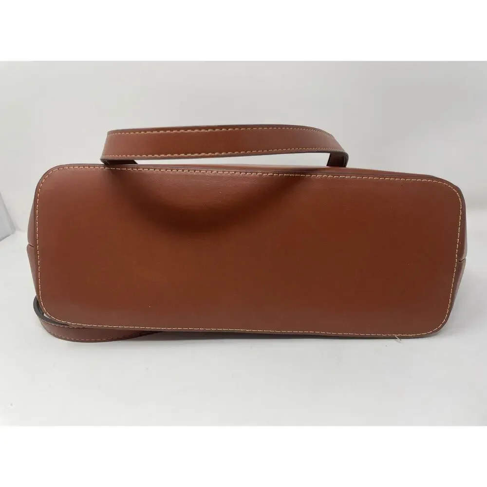 St. John's Bay Westbrooke Brown Top Zip Faux Leather Satchel Tote Bag‎